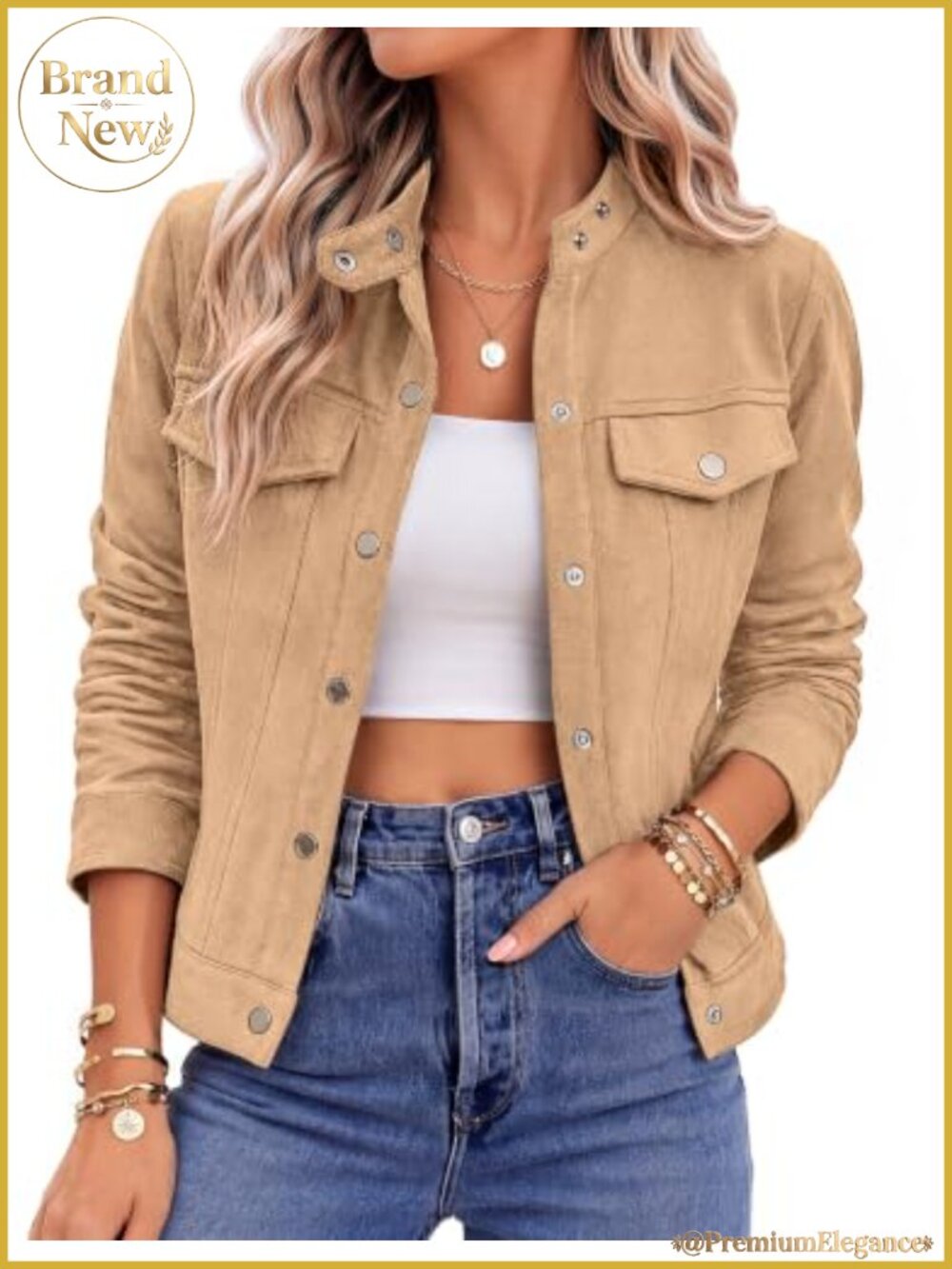 Faux Suede Cropped Jacket Snap Button Pockets Women Casual Fall Outerwear